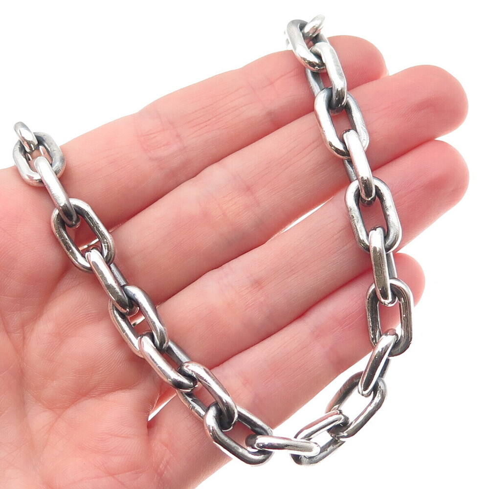 Fine Art 925 Sterling Silver Vintage Oxidized Cable Chain Necklace 16"